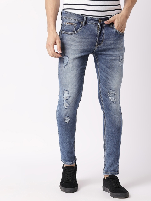 

BOLTS and BARRELS Men Blue Slim Fit Mid-Rise Low Distress Stretchable Jeans