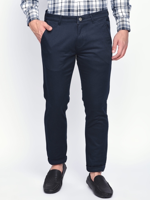 

beevee Men Navy Blue Solid Regular Trousers