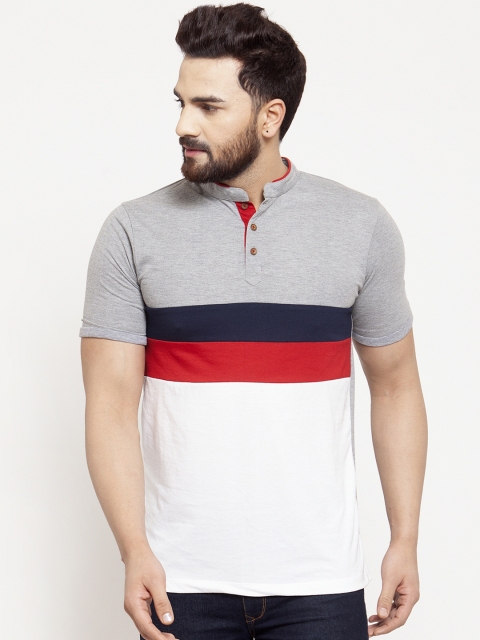 

Kalt Men Grey Colourblocked Mandarin Collar T-shirt