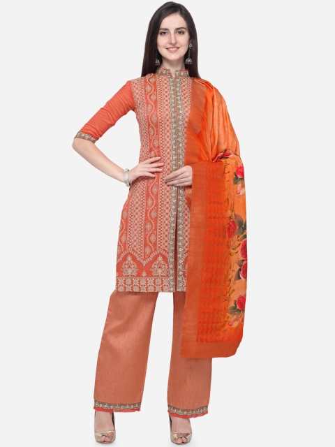 

Stylee LIFESTYLE Rust Orange Silk Blend Semi-Stitched Dress Material