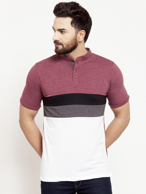 

Kalt Men Maroon Colourblocked Mandarin Collar T-shirt