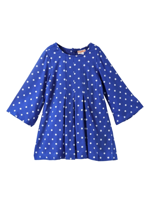 

Hugsntugs Girls Blue Printed Fit and Flare Dress
