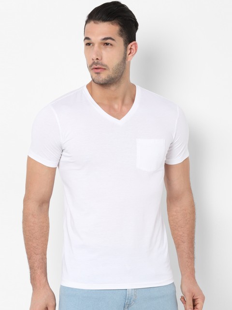 

Allen Solly Men White Solid V-Neck T-shirt