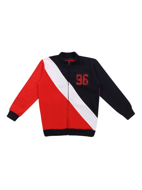 

Lil Tomatoes Girls Navy Blue & Red Colourblocked Lightweight Bomber