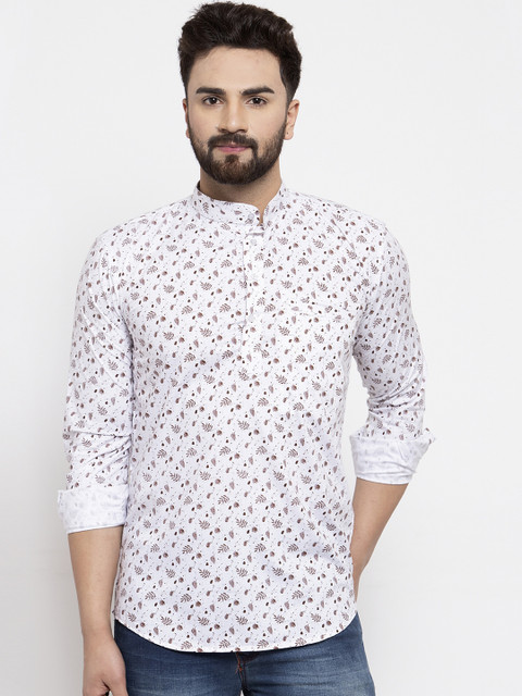 

KLOTTHE Men White & Brown Floral Printed Straight Kurta