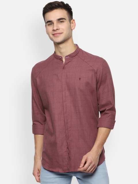 

V Dot Men Pink & Black Slim Fit Checked Casual Shirt