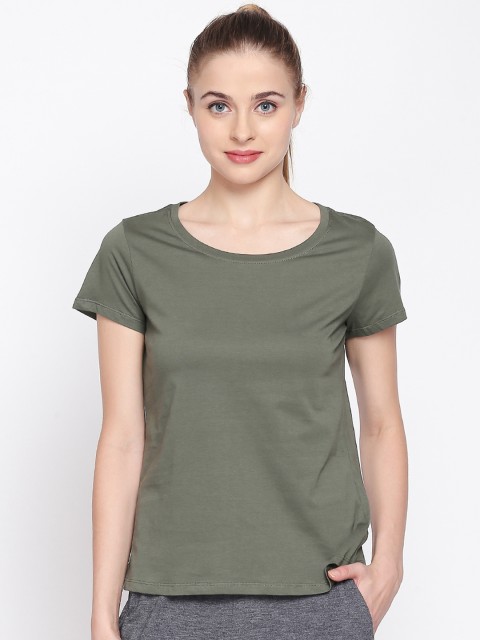 

Dreamz by Pantaloons Women Olive Green Solid Round Neck Lounge T-shirt