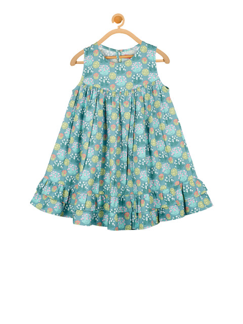 

Olele Girls Green Printed A-Line Dress
