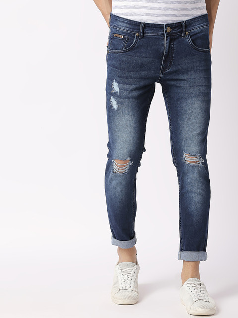 

BOLTS and BARRELS Men Blue Slim Fit Mid-Rise Low Distress Stretchable Jeans
