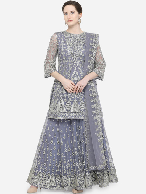 

Stylee LIFESTYLE Grey Net Semi-Stitched Dress Material