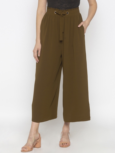 

Iti Women Olive Green Flared Solid Culottes