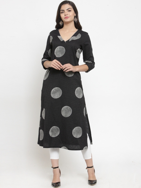 

Kiaasa Women Black & Grey Printed Straight Kurta