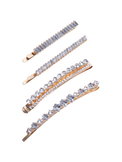 

Golden Peacock Women Gold-Toned & Silver-Toned Set of 4 Embellished Bobby Pins