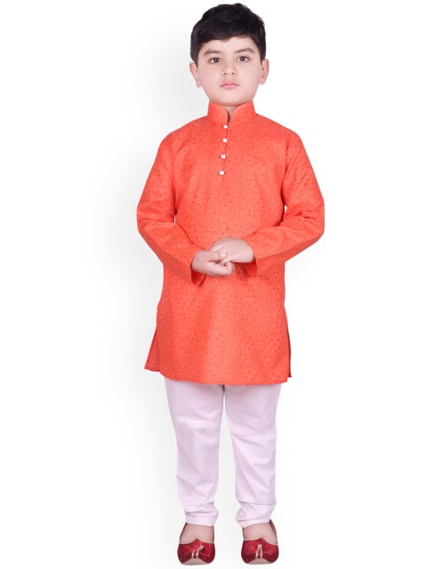 

SG YUVRAJ Boys Orange & White Printed Kurta with Pyjamas