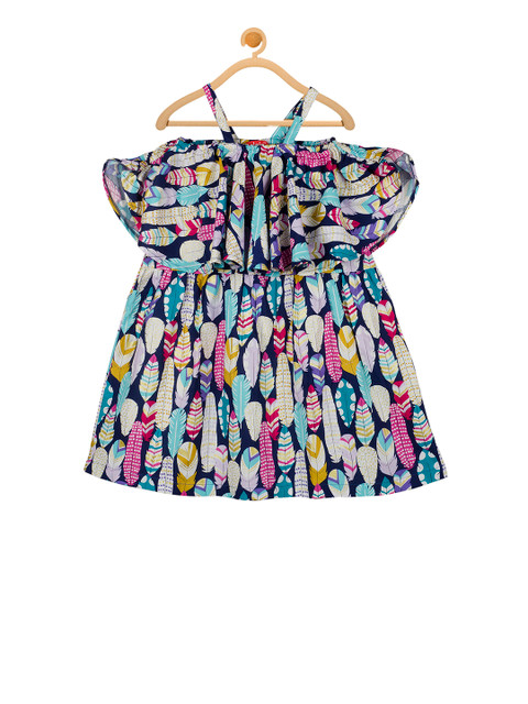 

Olele Girls Multicoloured Feather Print A-Line Dress, Multi