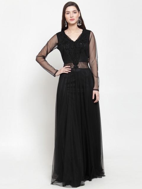 

Just Wow Women Black Solid Net Maxi Dress