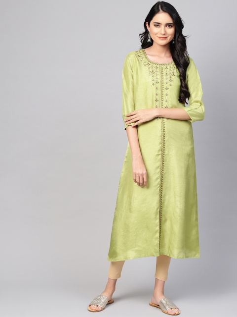 

Varanga Women Green Yoke Design A-Line Kurta