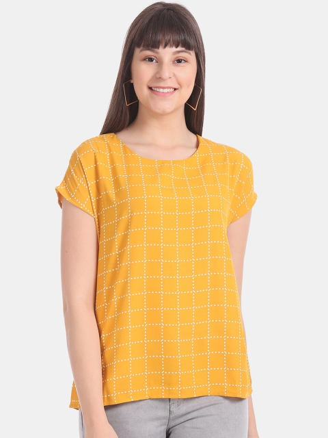 

ELLE Women Yellow & White Checked A-Line Top
