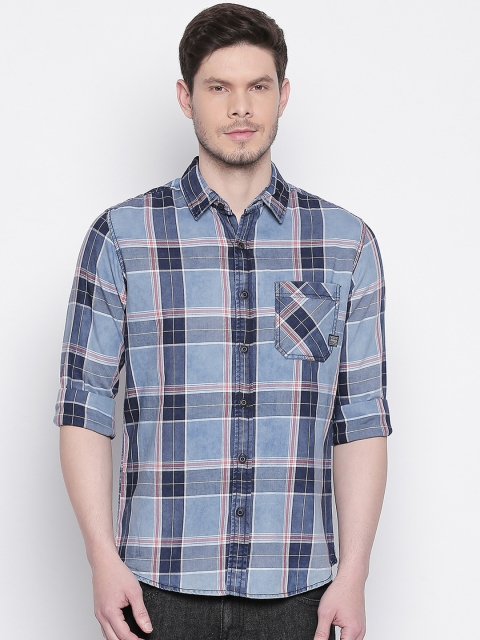 

Mufti Men Blue Slim Fit Checked Casual Shirt
