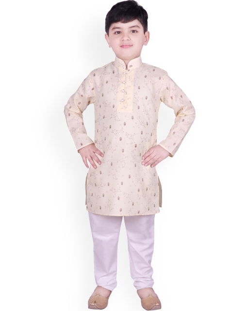 

SG YUVRAJ Boys Yellow & White Printed Kurta with Pyjamas