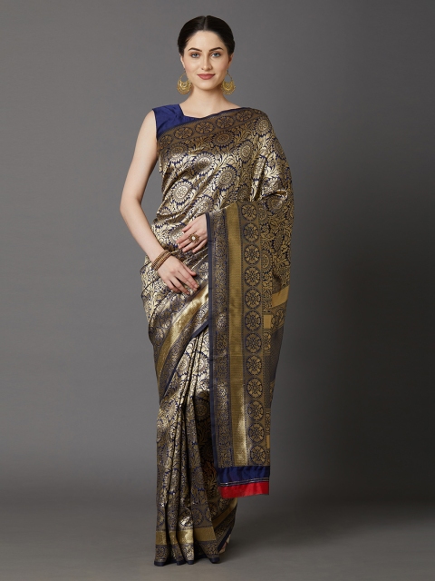 

Mitera Navy Blue & Golden Woven Design Banarasi Saree