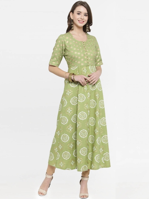 

Kiaasa Women Green & White Printed A-Line Kurta