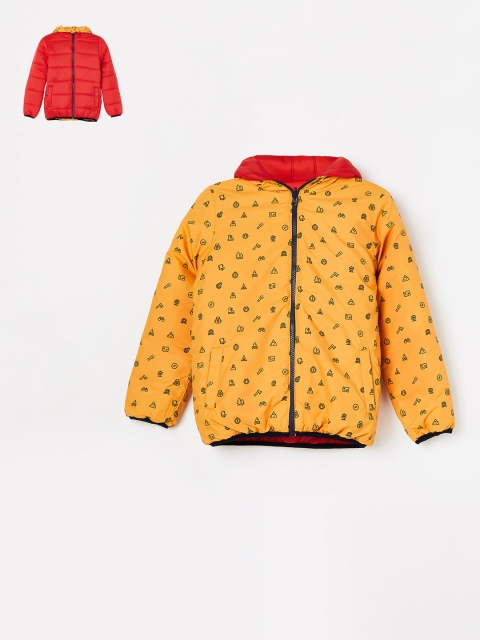 

Fame Forever by Lifestyle Boys Orange & Yellow Printed Reversible Puffer Jacket