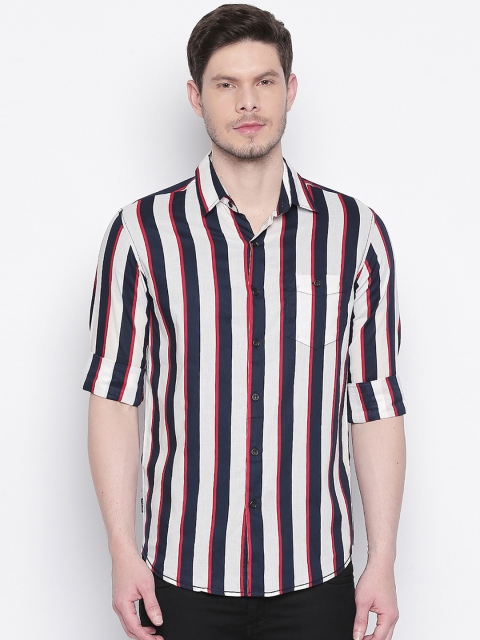 

Mufti Men White & Navy Blue Slim Fit Striped Casual Shirt