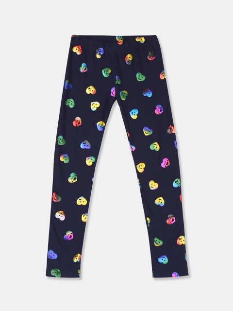 GAP Girls Navy Blue & Yellow Heart Print Ankle Length Leggings