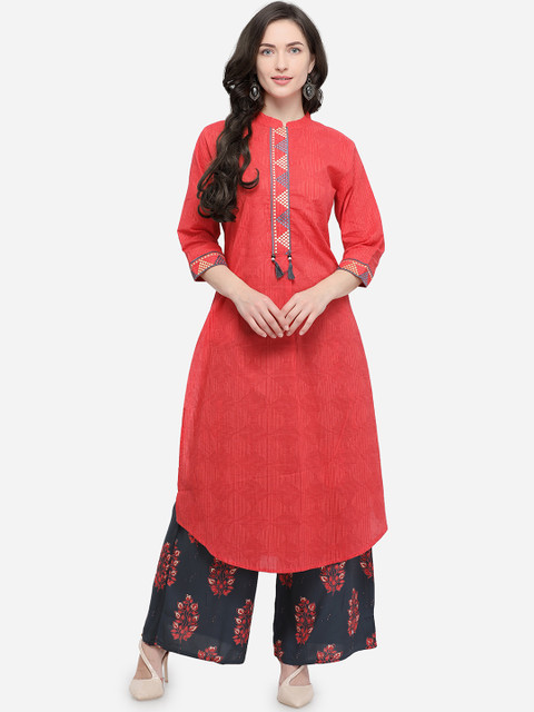 

Stylee LIFESTYLE Women Coral Orange Printed Straight Kurta