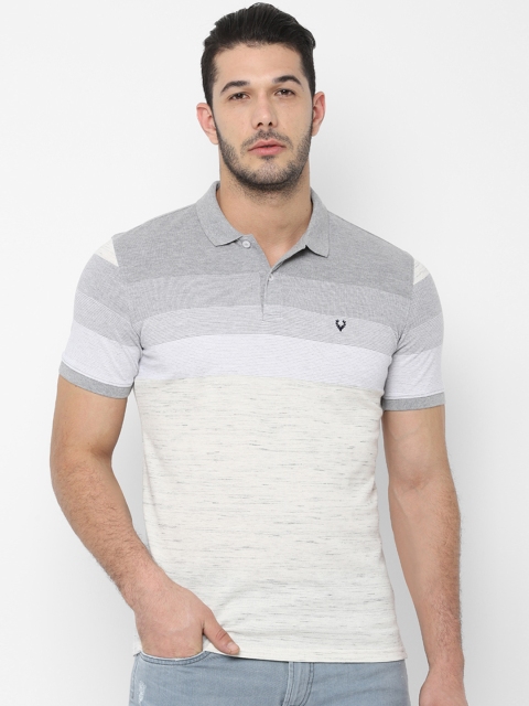 Allen Solly Men Grey & Off-White Colourblocked Polo Collar T-shirt