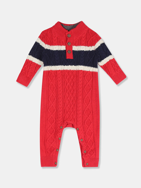 

GAP Baby Boy Red & Navy Cable-Knit Mock Neck Bodysuit