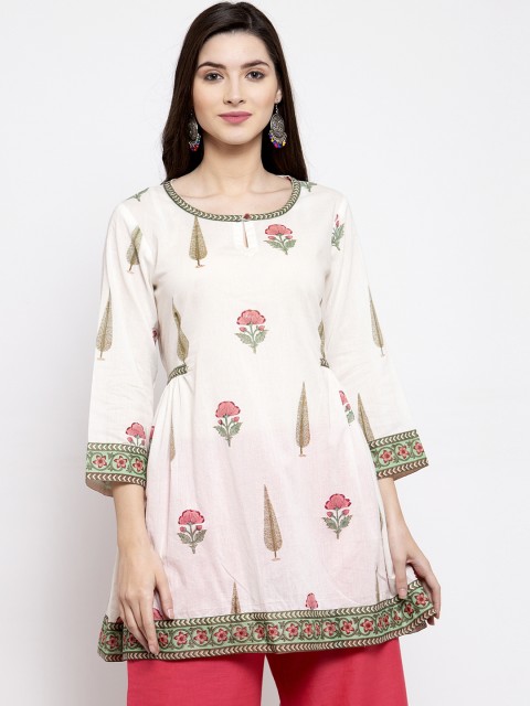 

Bhama Couture Women Off-White & Green Printed Tunic