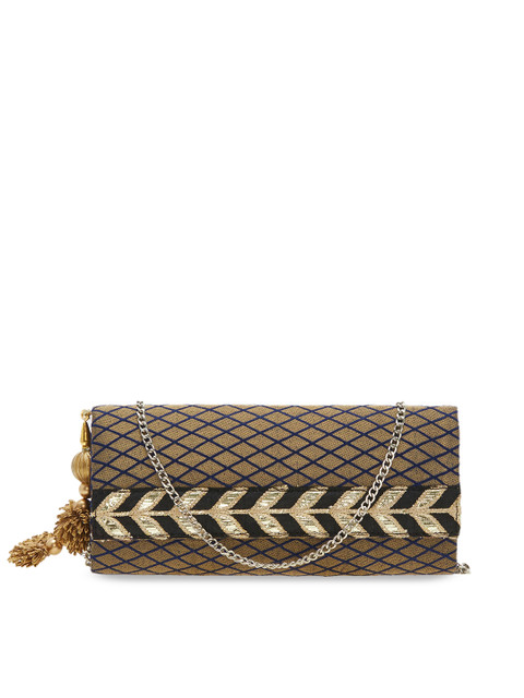 

Tarusa Gold-Toned & Blue Self Checked Purse