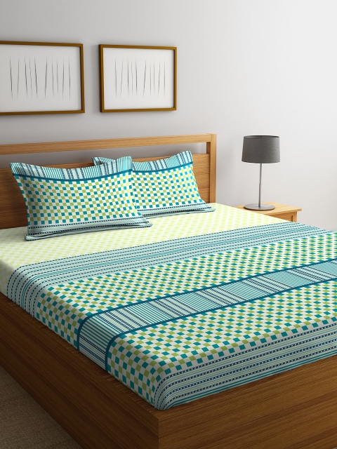 

STELLAR HOME Teal Blue & Green Printed 104 TC Cotton King Bedsheet with 2 Pillow Covers