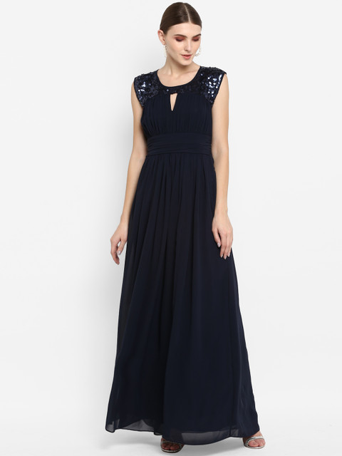 

TRENDY DIVVA Women Navy Blue Embellished Maxi Dress