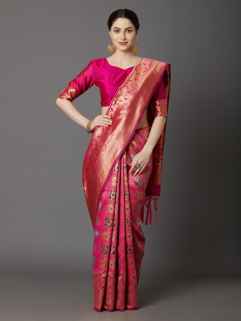 

Mitera Pink & Golden Woven Design Banarasi Saree