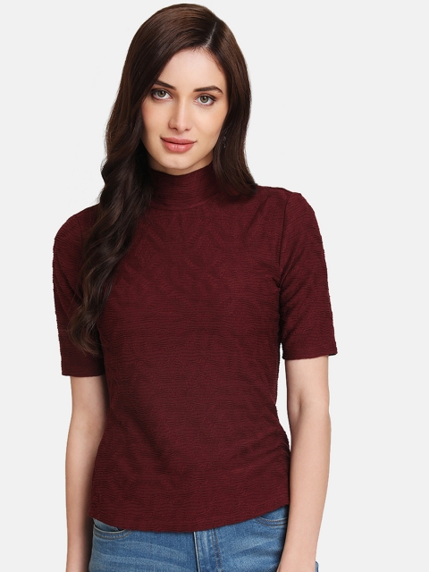 

Kazo Women Maroon Self Design Top