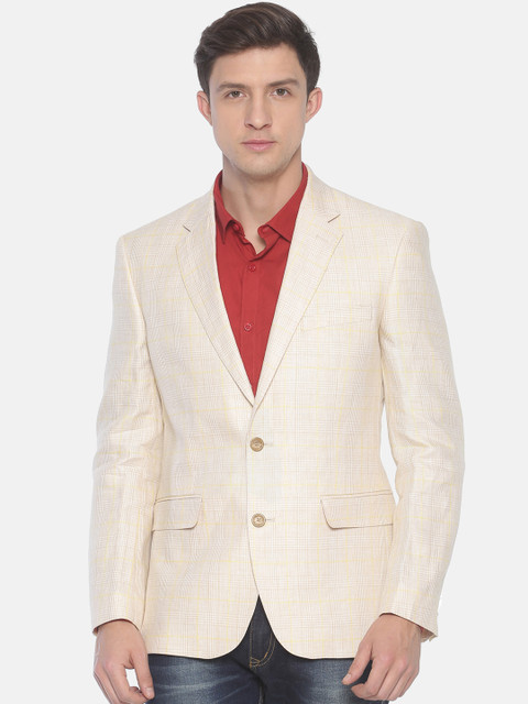 

Linen Club Men Beige Checked Single-Breasted Casual Blazer
