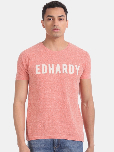 

Ed Hardy Men Peach-Coloured & White Printed Round Neck T-shirt