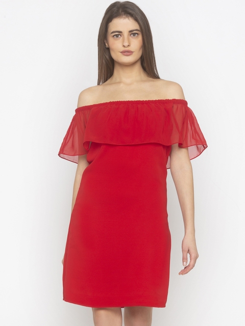 

Iti Women Red Solid Off-Shoulder Sheath Dress