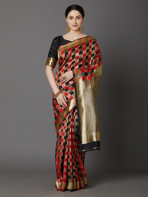 

Mitera Red & Black Checked Banarasi Saree