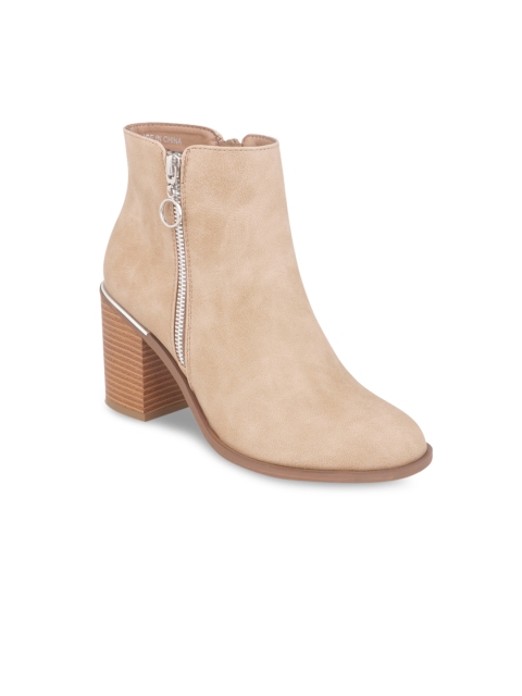 

London Rag Women Beige Solid Heeled Boots