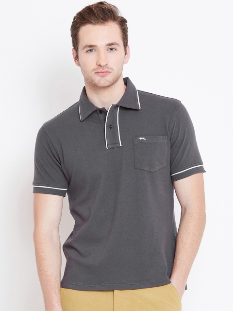 

JUMP USA Men Charcoal Grey Solid Polo Collar T-shirt