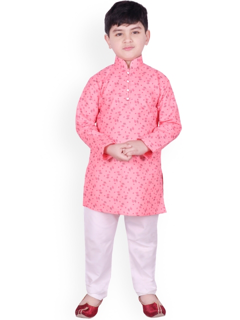 

SG YUVRAJ Boys Pink & White Printed Kurta with Pyjamas