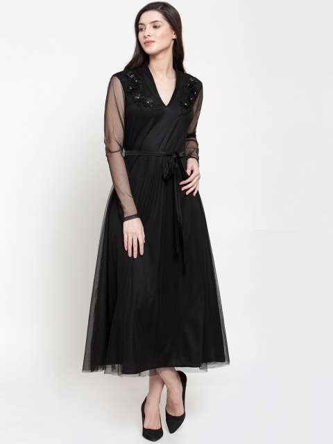 

Just Wow Women Black Solid Net Maxi Dress