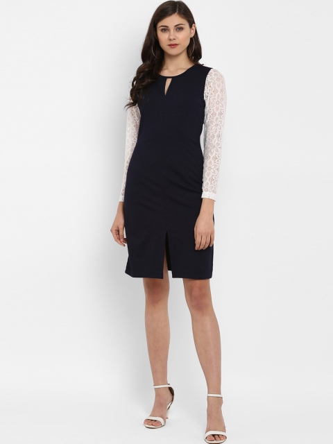 

FOSH Women Navy Blue & Off-White Printed Sheath Dress
