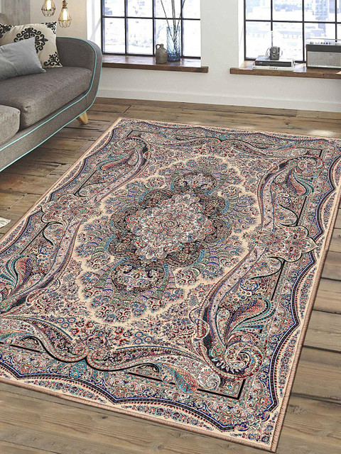 

Status Beige & Blue Ice Silk Velvet Touch Persian Hand-Tufted Carpet