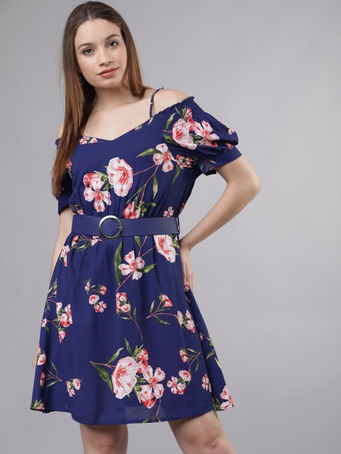 

Tokyo Talkies Women Blue Printed Fit and Flare Dress