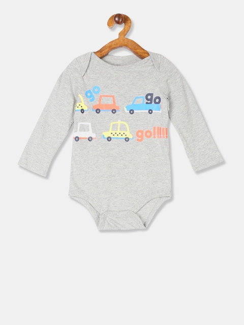

GAP Baby Boy Grey Melange Long Sleeve Front Print Bodysuit